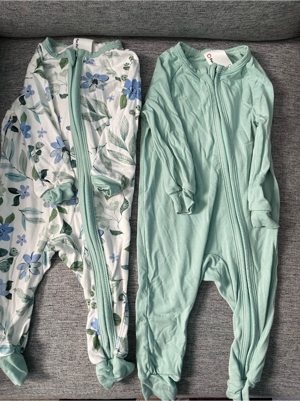 Mint Green Floral and Solid Baby One-Piece Sleepers - Set of 2